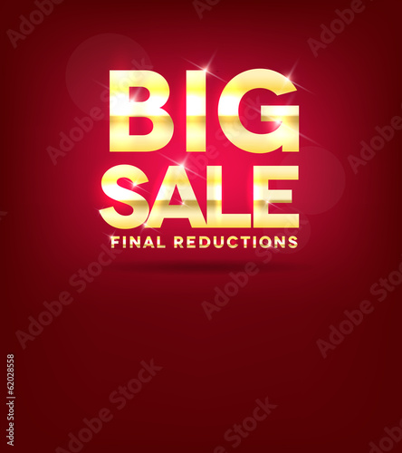 Bright red big sale poster, beautiful golden design