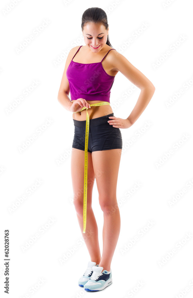 Sporty girl with measurement tape Sporty girl with measurement tape