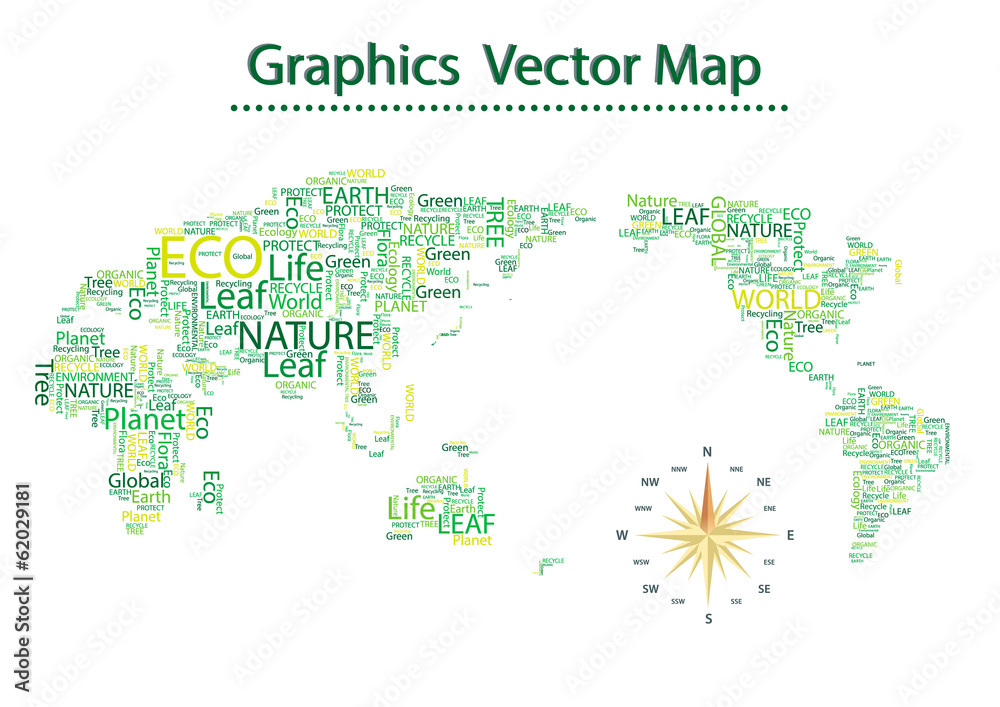 Naklejka premium World map Eco Font vector set seamless pattern