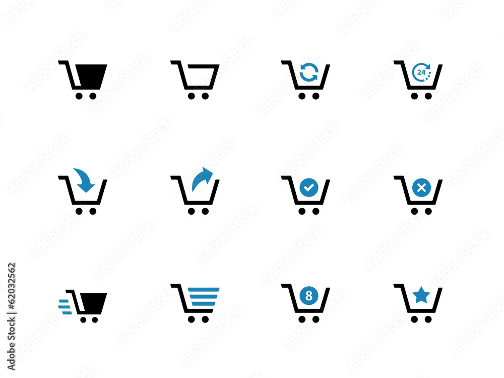 Shopping cart duotone icons on white background. Shopping cart duotone icons on white background.