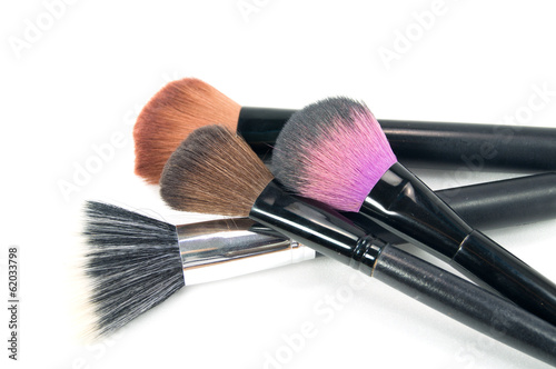 Professional makeup brush set on white background