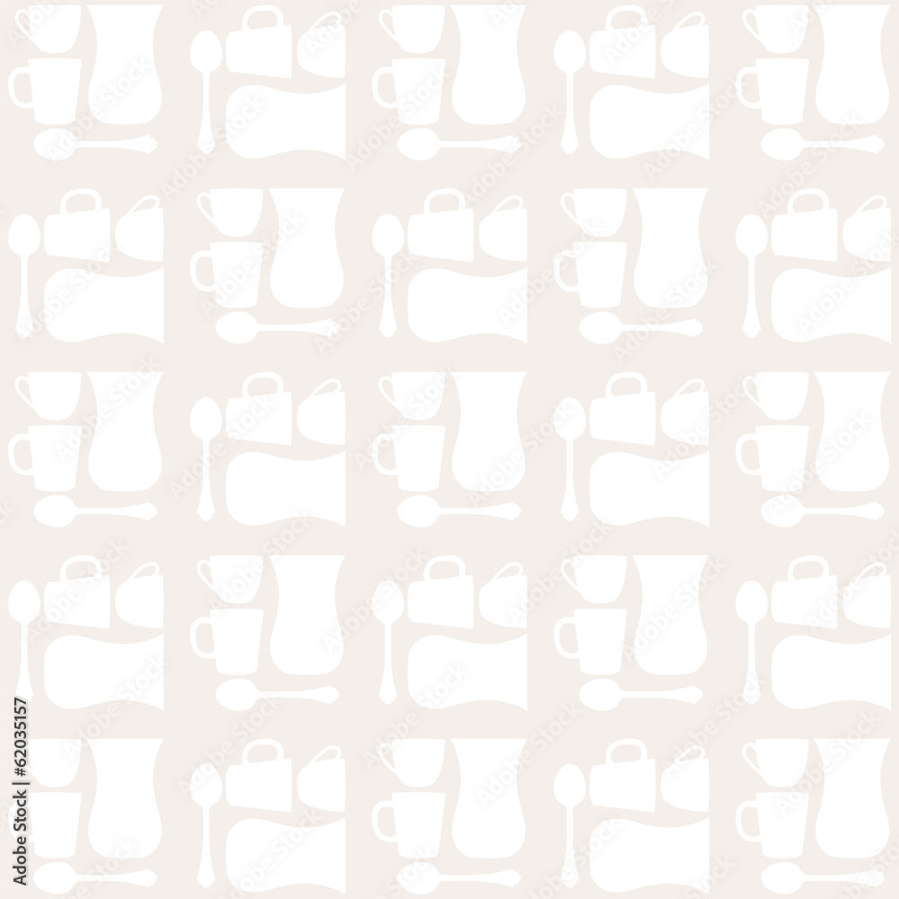 cups, tea cups and teaspoons seamless repeat pattern.