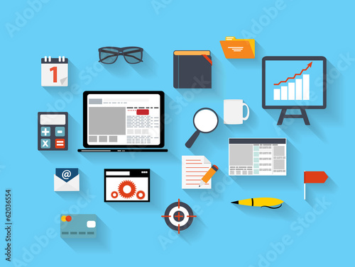 Business and Office Flat Icons Vector Ilustration