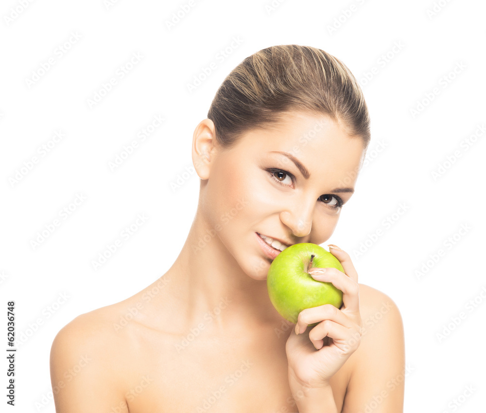 Portrait of a beautiful and sensual girl eating an apple Portrait of a beautiful and sensual girl eating an apple