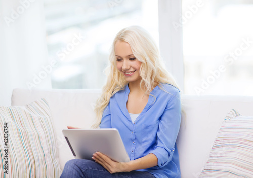 smiling woman with tablet pc computer at home Free Download smiling woman with tablet pc computer at home - GFXLoad