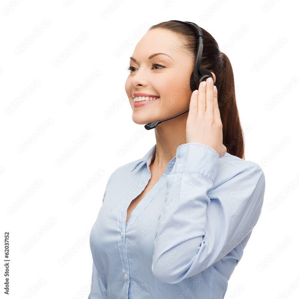 friendly female helpline operator with headphones friendly female helpline operator with headphones