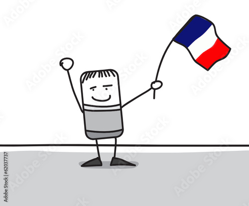 Personnage agitant le drapeau de la France