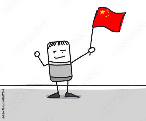 Personnage agitant le drapeau de la Chine