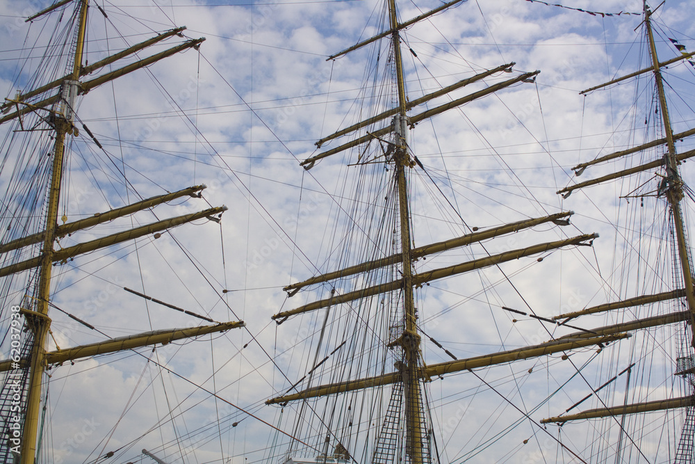 Masts and rigging of a sailing ship Masts and rigging of a sailing ship