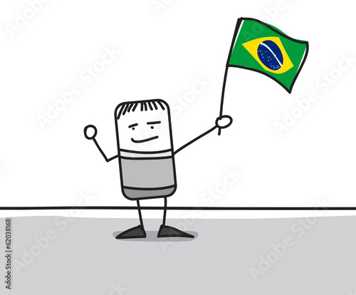 Personnage agitant le drapeau du Brésil