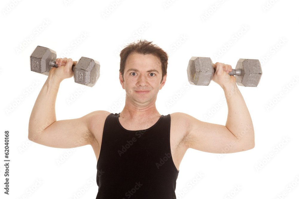 Man black tank top weights flex Man black tank top weights flex