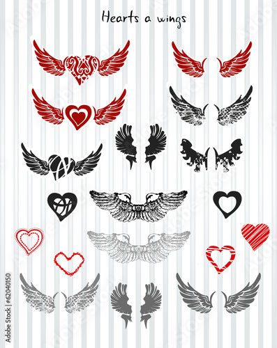 Collection od Hearts and wings, vector