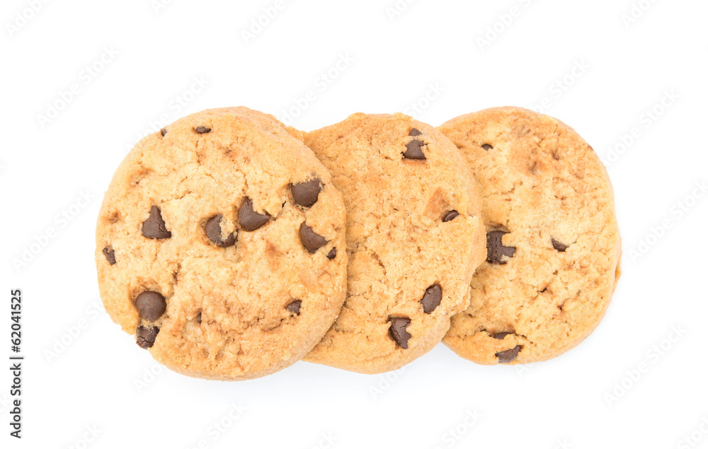 Chocolate chips cookies isolated on white background Chocolate chips cookies isolated on white background