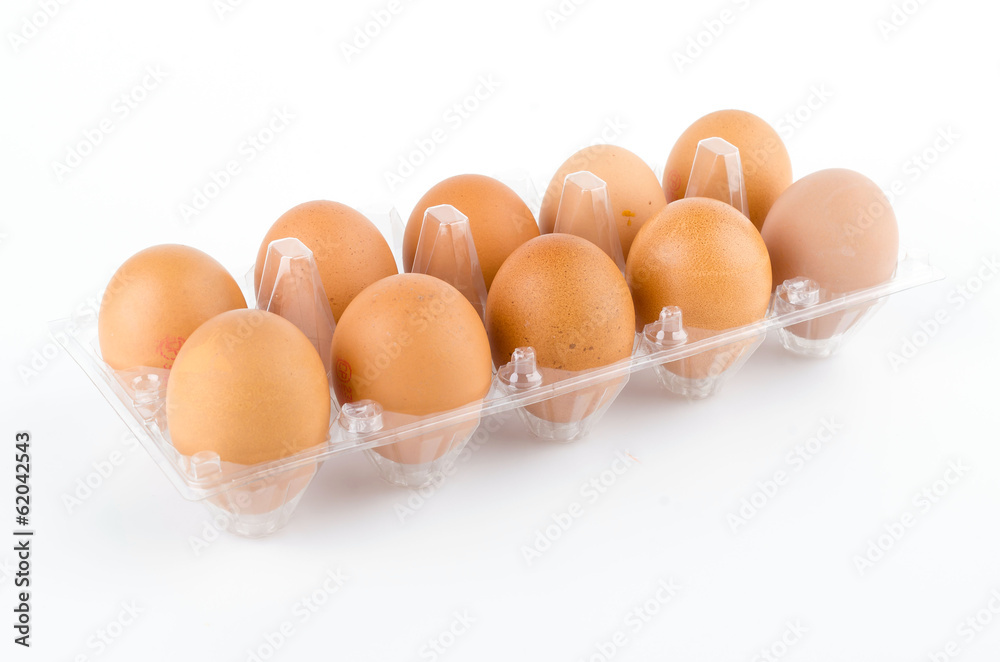 Eggs packed isolated white background Eggs packed isolated white background