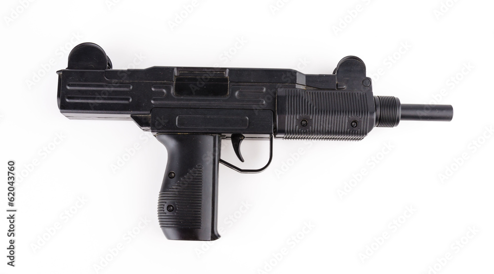 Black plastic gun isolated white background Black plastic gun isolated white background