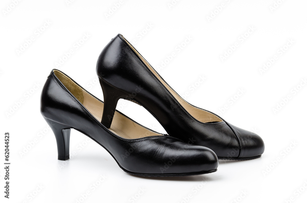leather black shoes women isolated white background leather black shoes women isolated white background