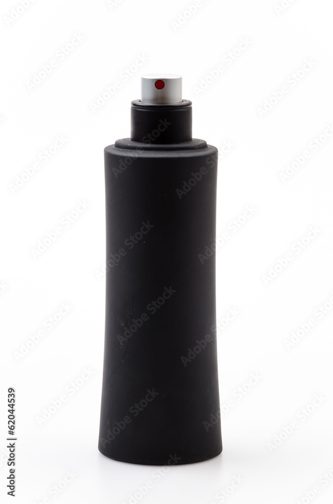 Black bottle perfume isolated white background Black bottle perfume isolated white background