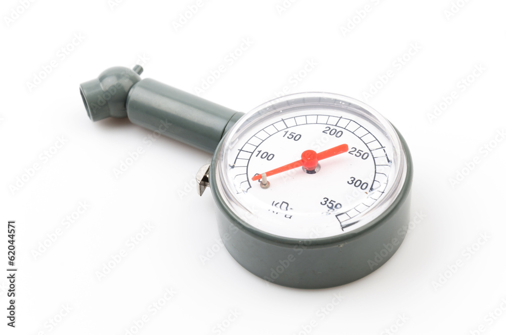 Tire pressure gauge isolated white background Tire pressure gauge isolated white background
