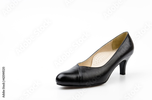 leather black shoes women isolated white background © siraphol