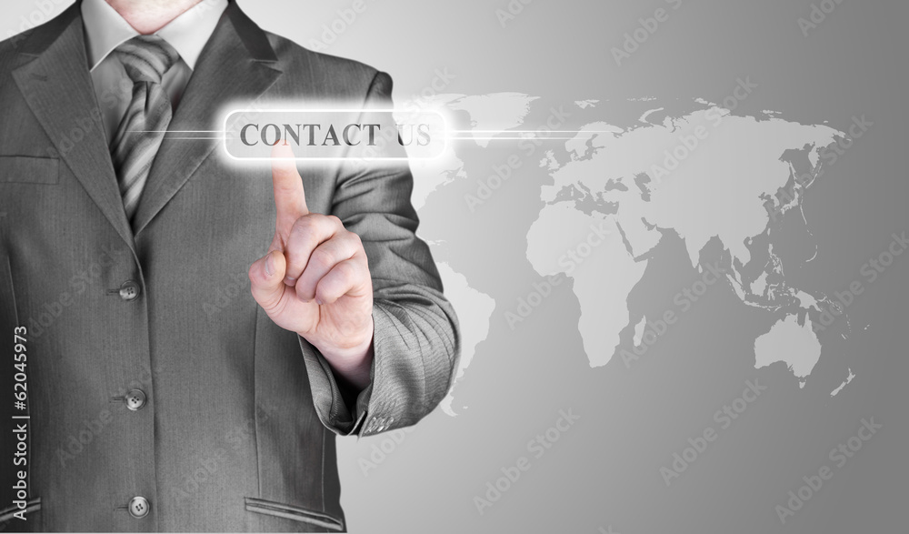 businessman hand pushing contact us button businessman hand pushing contact us button