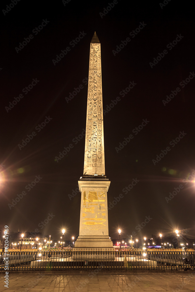 Egyptian Obelisk at the Place de la Concorde at midnight