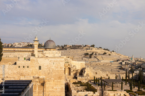 Ancient dome of mousque of Al-aqsa and Mount Olives