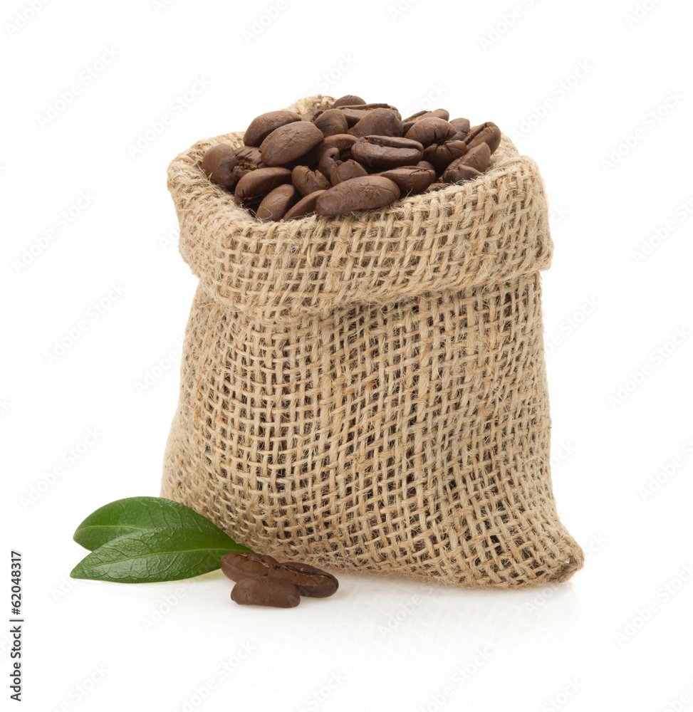 coffee beans in bag on white coffee beans in bag on white