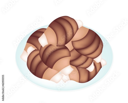 Fresh Taro Roots in A White Plate