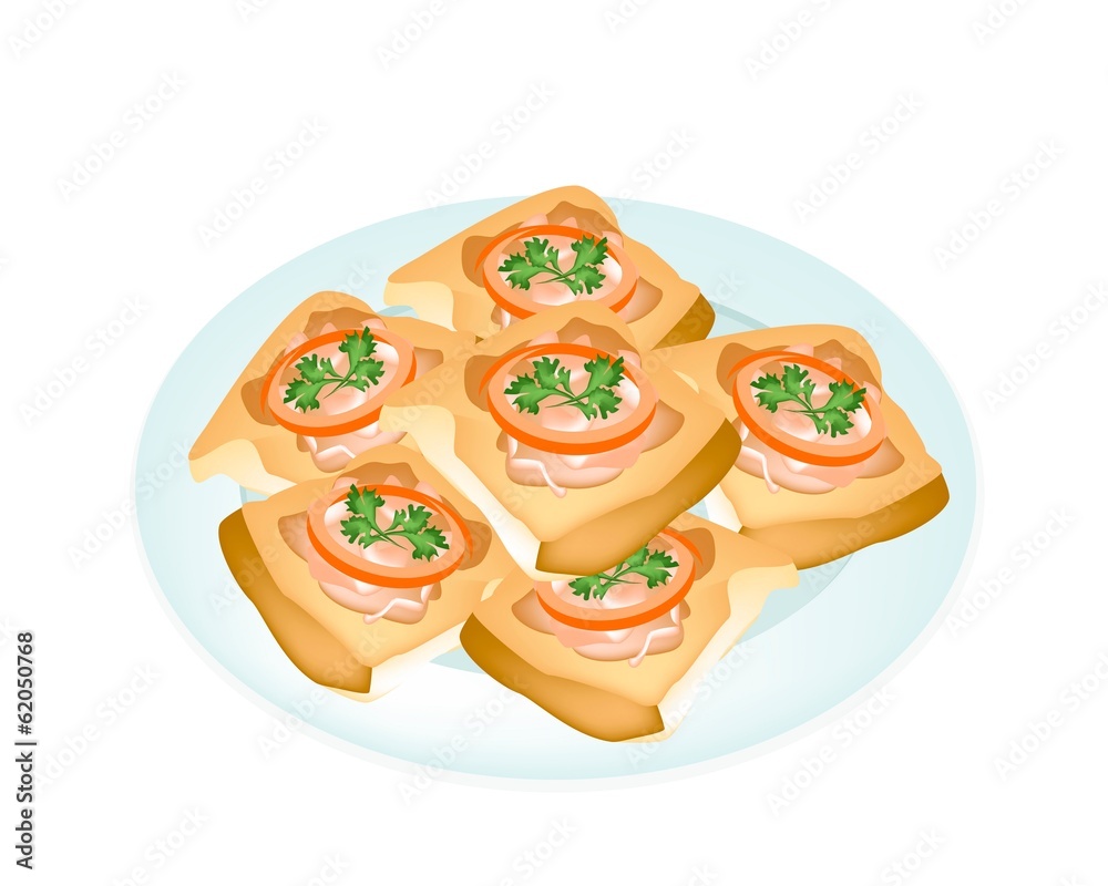 Fried French Bread with Pork Spread in White Plate Fried French Bread with Pork Spread in White Plate