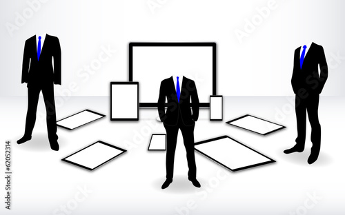 3d white screen devices with men 3