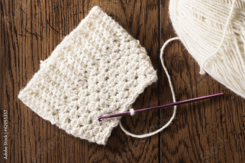 Yarn with hook during crochet project