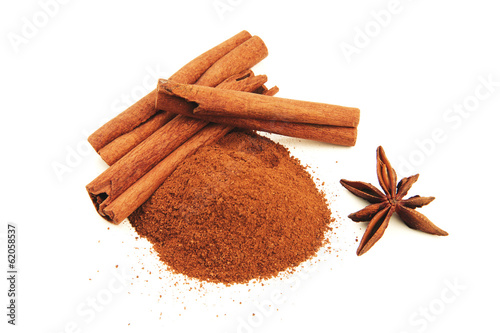 Cinnamon sticks with star anise isolated