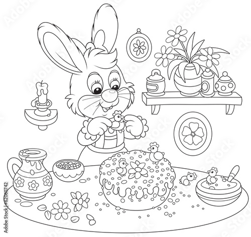 Easter Bunny cooks a holiday cake
