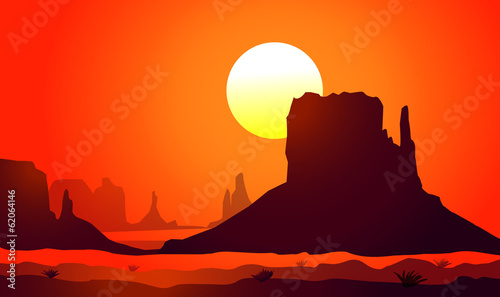 Sunset on Monument Valley (Arizona)-Vector