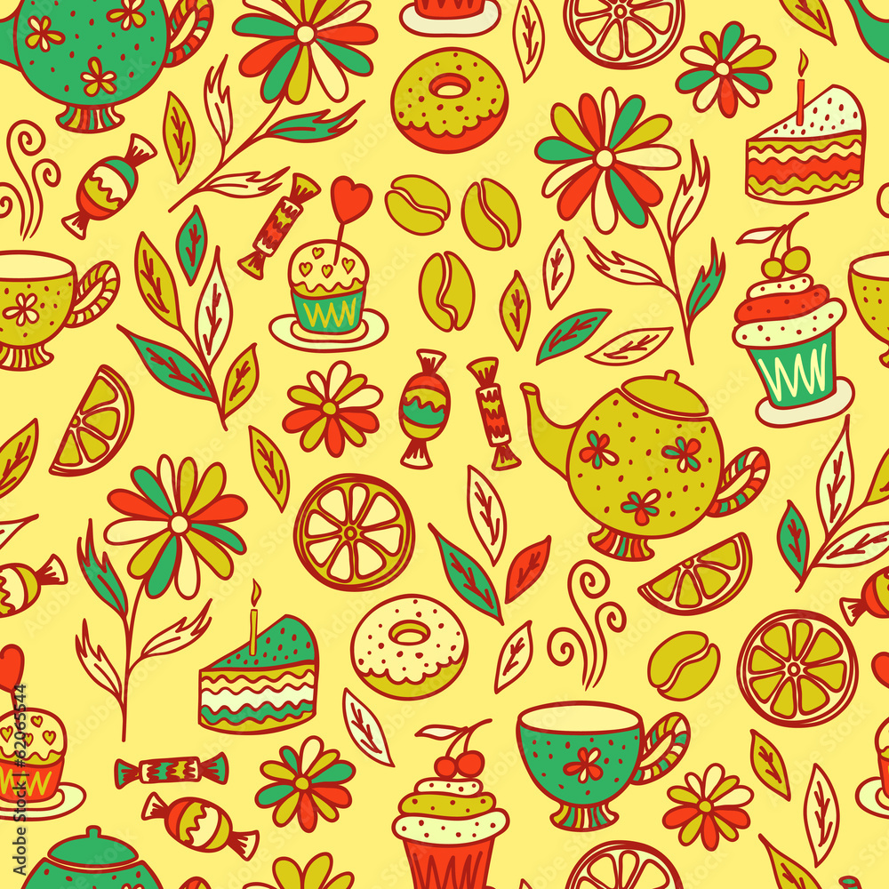 tea time seamless pattern set of elements tea time seamless pattern set of elements