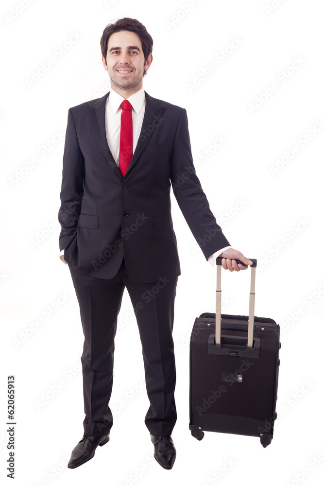 Businessman standing with a luggage, isolated on white Businessman standing with a luggage, isolated on white