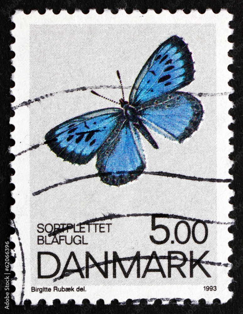 Naklejka premium Postage stamp Denmark 1993 Large Blue, Butterfly