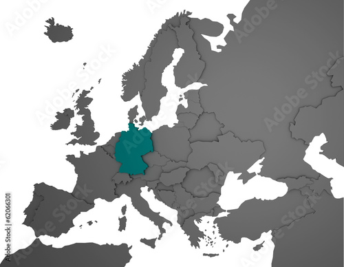 3D Europakarte grau   wei  - Deutschland t  rkis