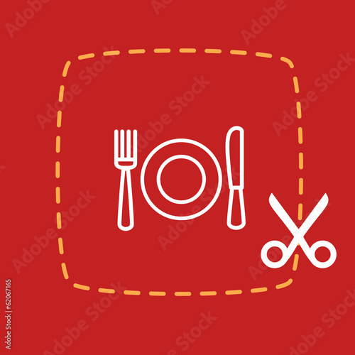 scissors cut sticker with a  plate, spoon, fork