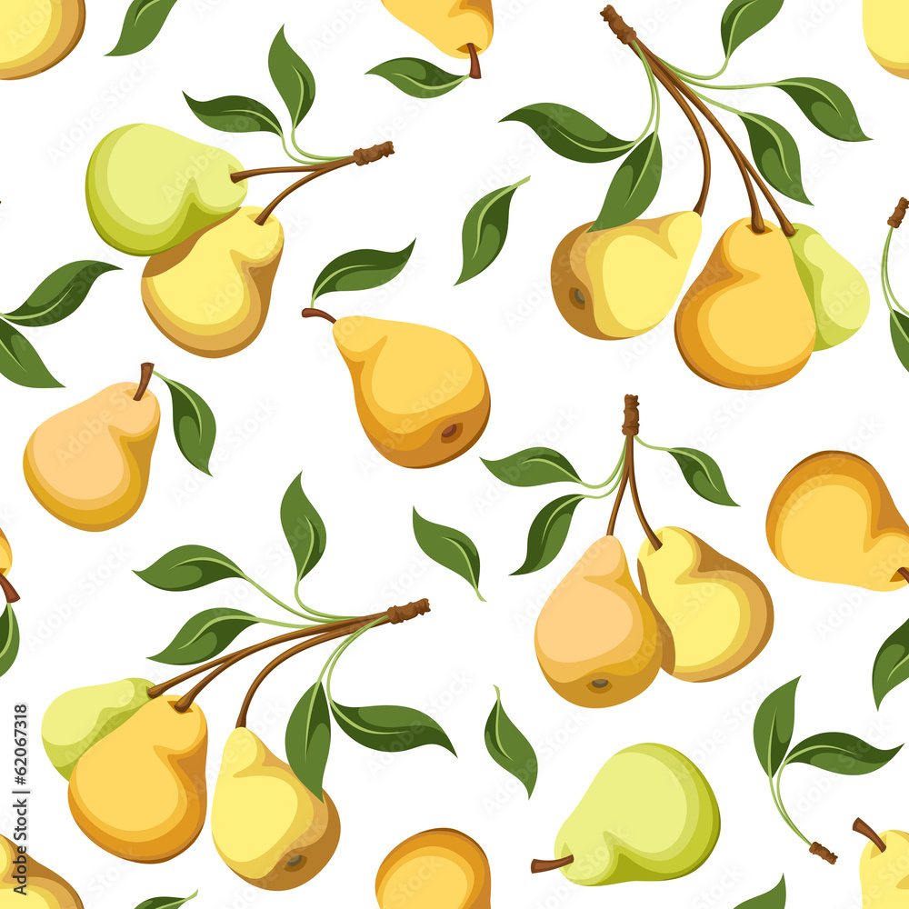 Obraz premium Seamless background with pears. Vector illustration.