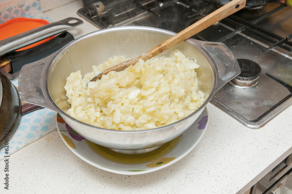 Spanish potato omelet cooking Spanish potato omelet cooking