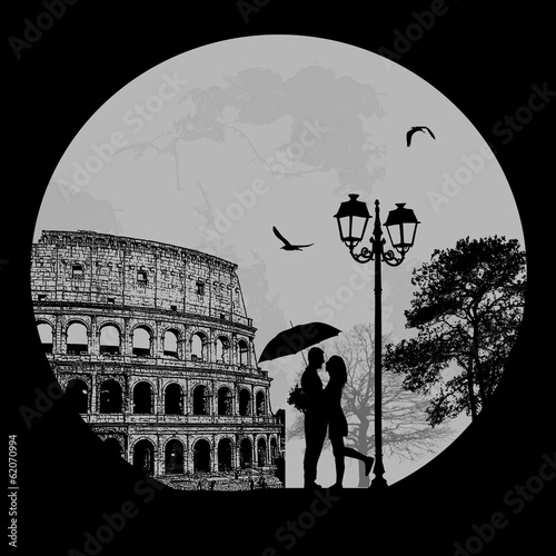 Couple silhouette in Rome , vector illustration