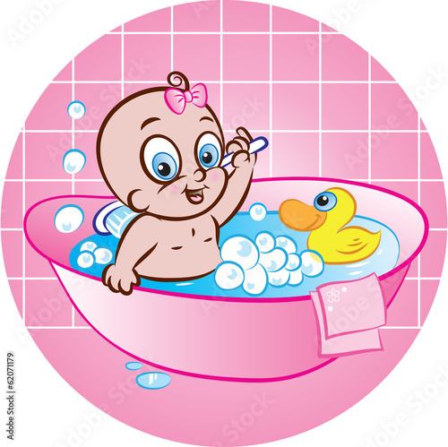 happy baby girl in tub