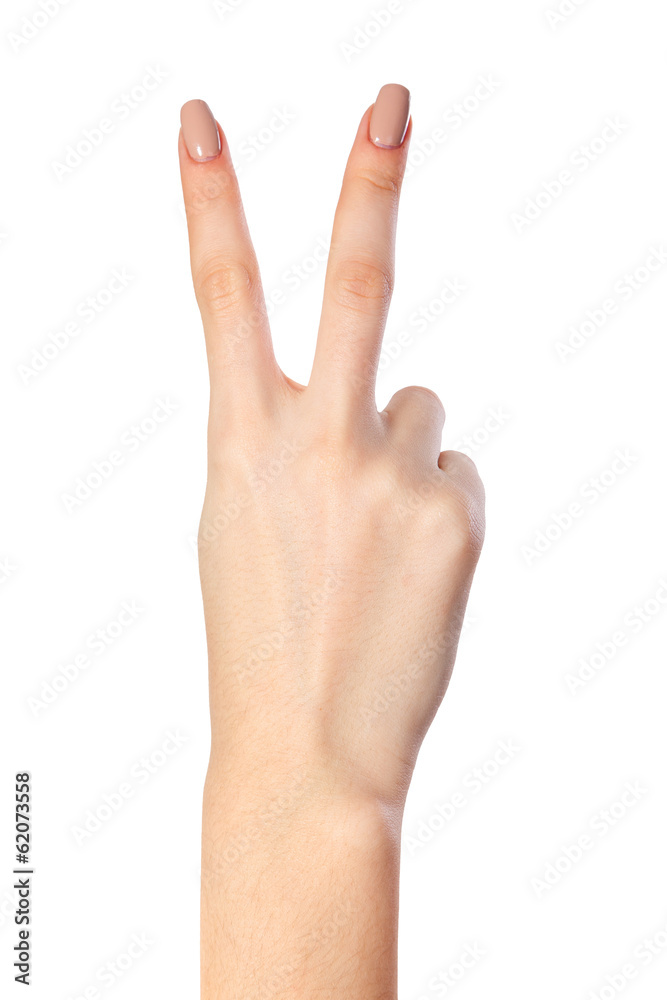 Hand gesture number four closeup isolated on white Hand gesture number four closeup isolated on white