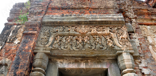 Beautiful stone  carving of ruined Preah Ko Wat in Roulos, Siem photo