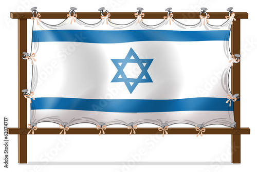 A wooden frame with the Israel flag