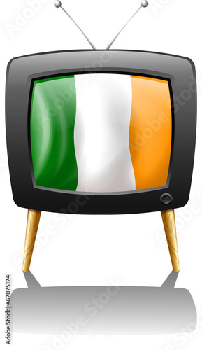 A television showing the flag of Ireland
