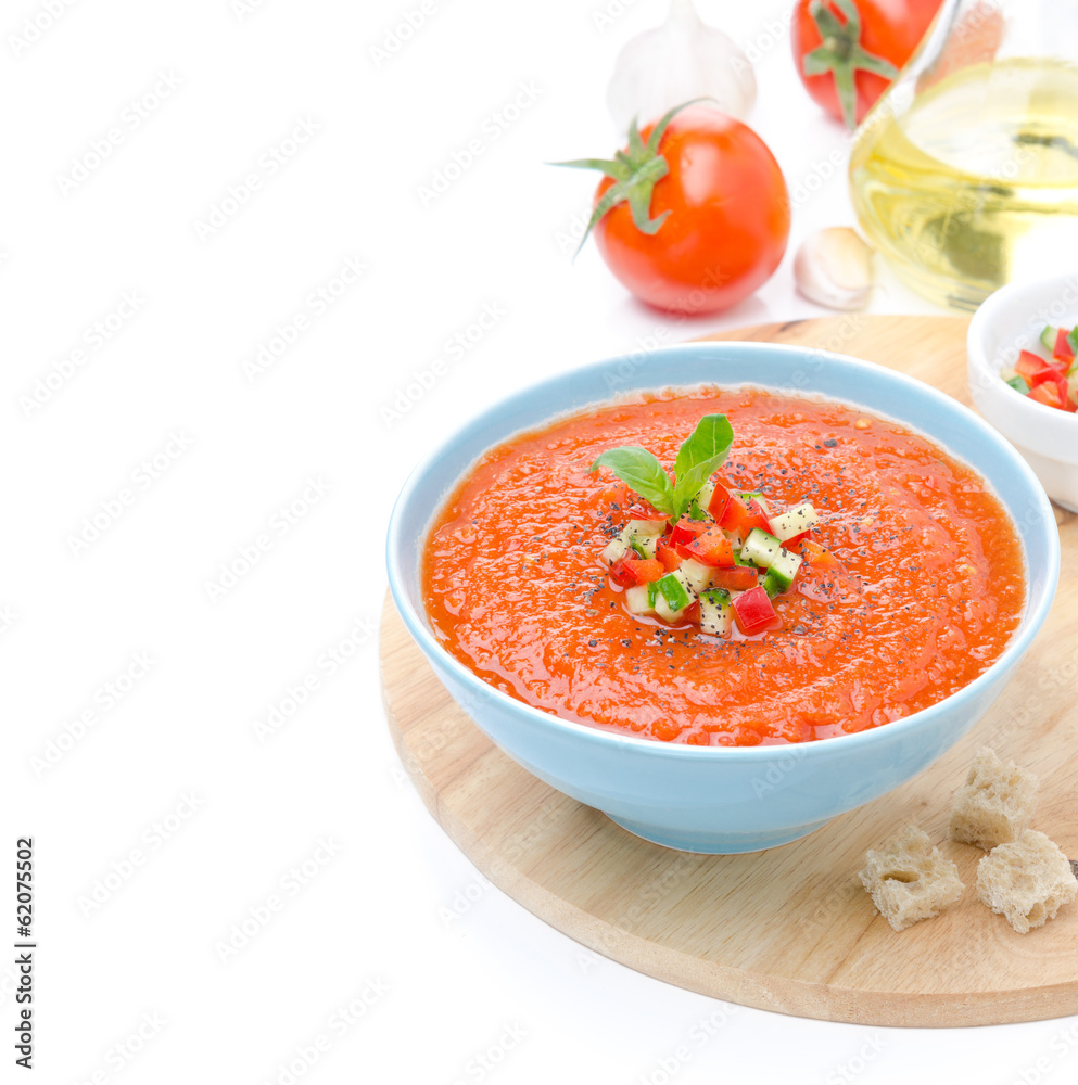 cold tomato soup gazpacho with basil and croutons cold tomato soup gazpacho with basil and croutons