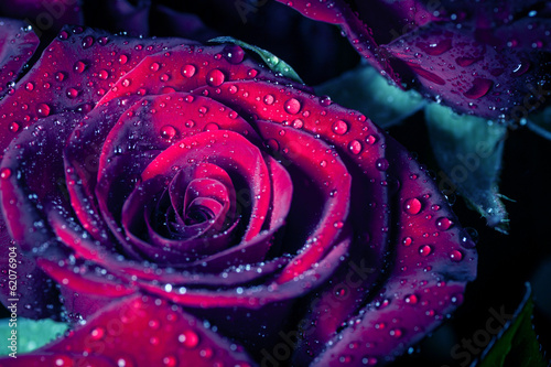 Rose with water drops. Toned image.