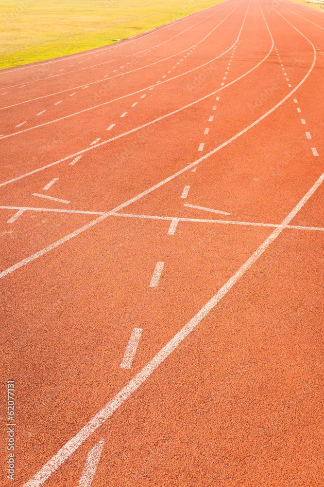 athletics track lanes with white line